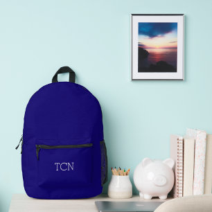 Monogram Initials Navy Blue White Classic Printed Backpack