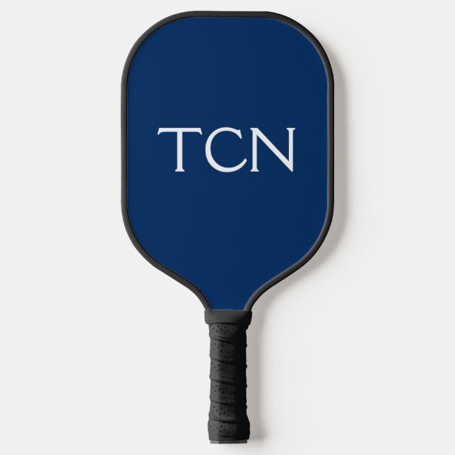 Monogram Initials Navy Blue White Trendy Pickleball Paddle (Front)