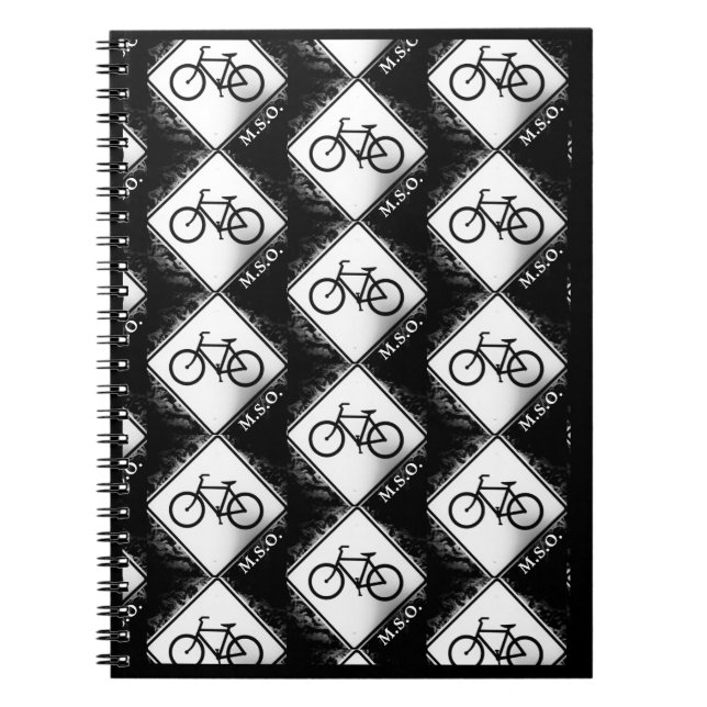 Monogram Initials on Black and White Bike Pattern Notebook (Front)