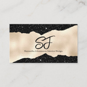Monogram Initials on Luxurious Black and Gold Business Card