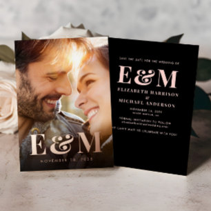 Monogram Initials Photo Save The Date Rose Gold