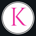 Monogram Initials Pink Black White Simple Minimal Classic Round Sticker<br><div class="desc">Printed with monogram initial (which you can edit,  change and personalise) in pink,  black and white background. Design available in all sizes,  just choose the right size that you need.</div>