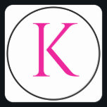 Monogram Initials Pink Black White Simple Minimal Square Sticker<br><div class="desc">Printed with monogram initial (which you can edit,  change and personalise) in pink,  black and white background. Design available in all sizes,  just choose the right size that you need.</div>