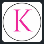 Monogram Initials Pink Black White Simple Minimal Square Sticker<br><div class="desc">Printed with monogram initial (which you can edit,  change and personalise) in pink,  black and white background. Design available in all sizes,  just choose the right size that you need.</div>