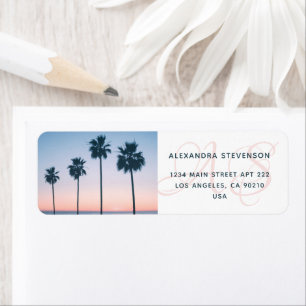 Monogram Initials Pink & Blue Palm Tree Sunset