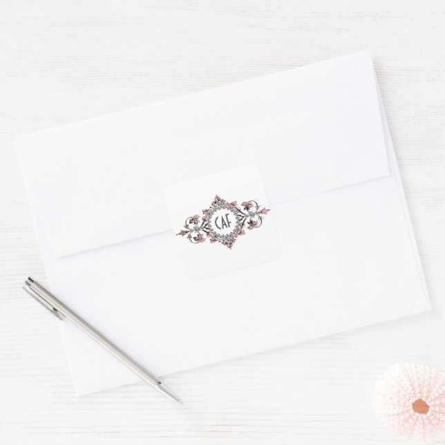 Monogram Initials Pink Grey Silver Envelope Seals (Envelope)