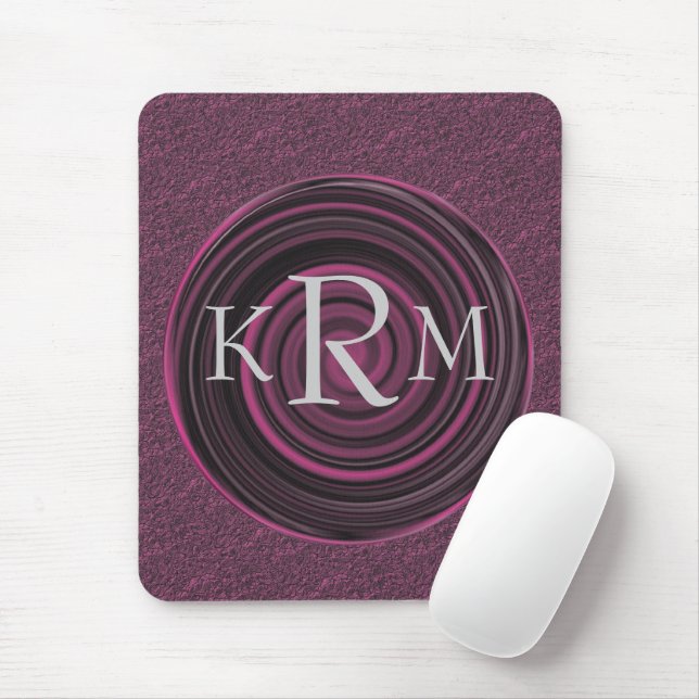 Monogram Initials Plum Swirls Personalised Mouse Pad (With Mouse)