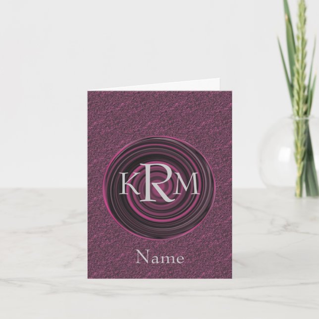 Monogram Initials Plum Swirls Personalised Note Card (Front)