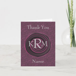 Monogram Initials Plum Swirls Personalised Thank You Card