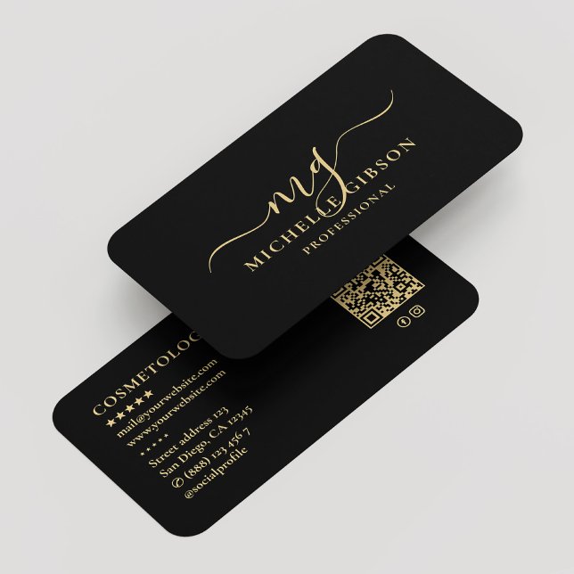 Monogram Initials Professional Minimal Black  Business Card (Creator Uploaded)