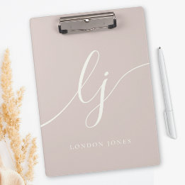 Monogram Initials Professional Rose Ivory Script Clipboard