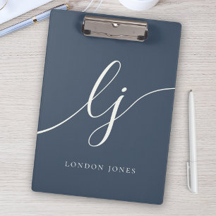 Monogram Initials Professional Script Navy Ivory Clipboard