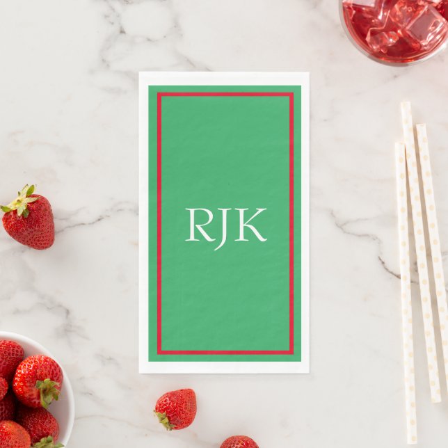 Monogram Initials Red Green 2023 Custom Name  Napkin (Insitu)