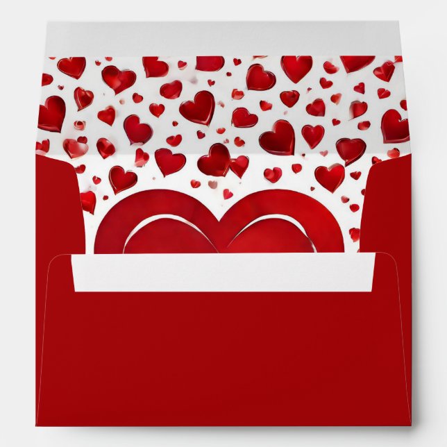 Monogram Initials Red Love Heart Wedding Invite Envelope (Back (Bottom))
