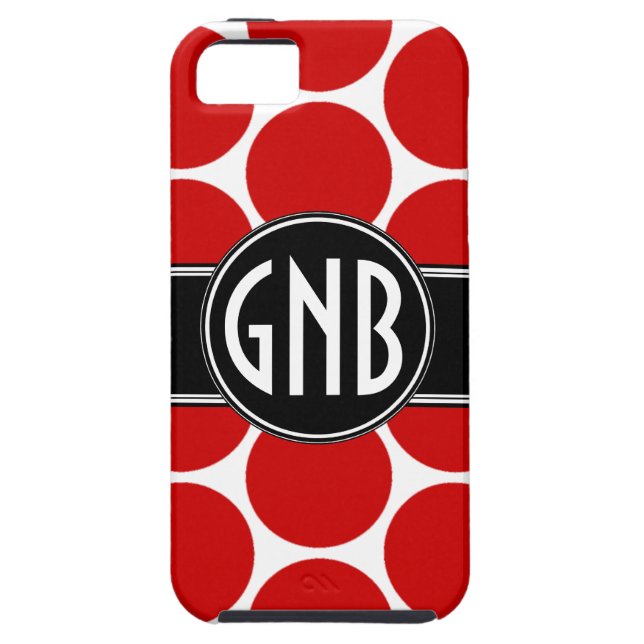 MONOGRAM INITIALS RED POLKA DOTS iPhone 5 Case (Back)