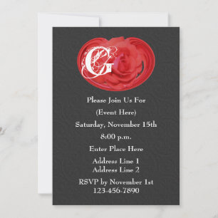 Monogram Initials Red Rose Floral Design Invite