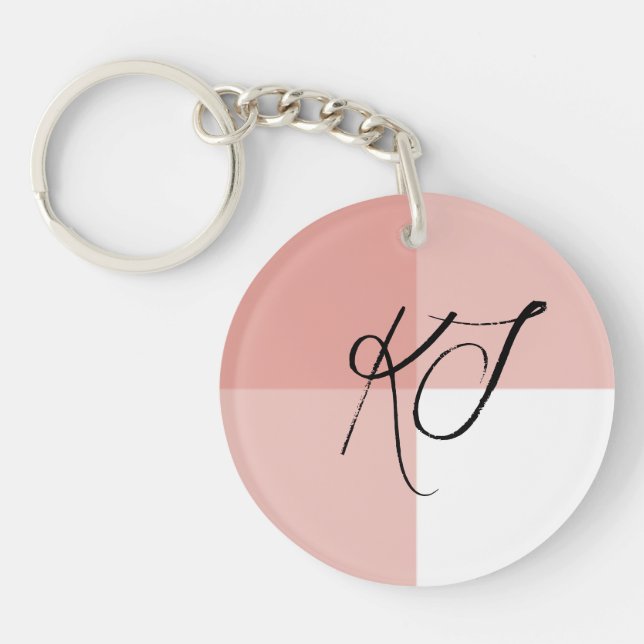 Monogram Initials Rose Pink White Acrylic  Key Ring (Front)