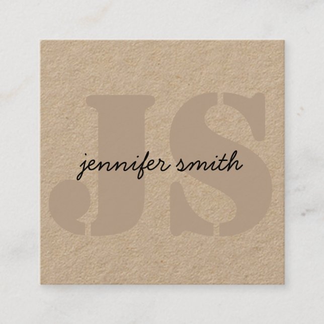Monogram Initials Rustic Brown With Social Media Square Business Card (Front)