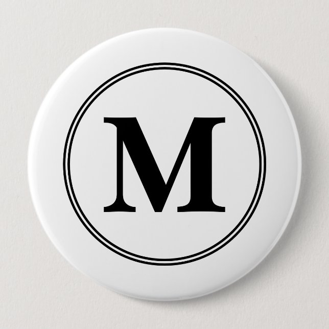 Monogram initials simple black and white 10 cm round badge (Front)