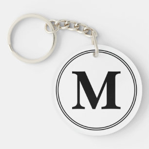 Monogram initials simple black and white key ring