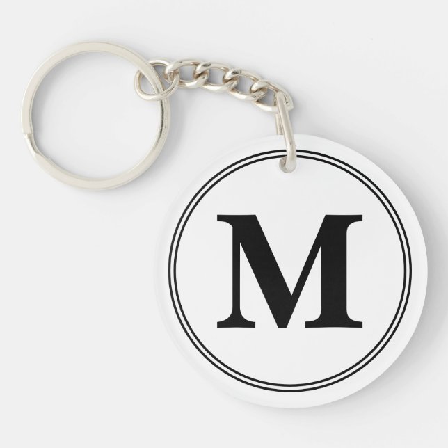 Monogram initials simple black and white key ring (Front)