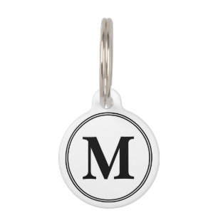 Monogram initials simple black and white pet tag