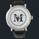 Monogram initials simple black and white watch<br><div class="desc">Personalized with your initial monogrammed in this modern and simple design, it will bring gorgeous style to your gifting. You can also personalize it by adding own monogram or photograph for all special occasions in your life for you and your loved ones (birthday, party, valentines day, Christmas... ) Check out...</div>