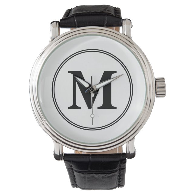 Monogram initials simple black and white watch (Front)