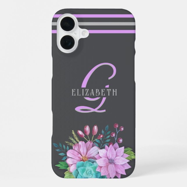 MONOGRAM initials stripes Dark Grey iPhone Case (Back)