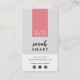 MONOGRAM INITIALS tab modern black coral grey Business Card