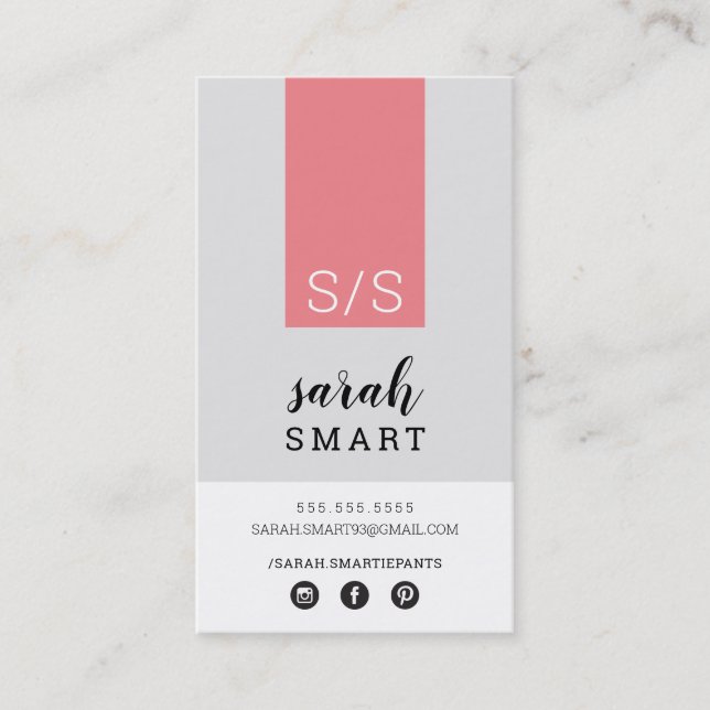 MONOGRAM INITIALS tab modern black coral grey Business Card (Front)