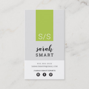 MONOGRAM INITIALS tab modern lime green black grey Business Card