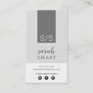 MONOGRAM INITIALS tab modern monochrome grey Business Card