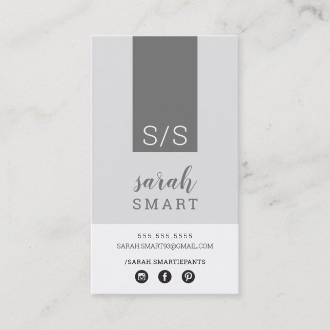 MONOGRAM INITIALS tab modern monochrome grey Business Card (Front)