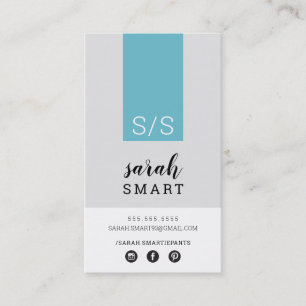 MONOGRAM INITIALS tab modern turquoise blue grey Business Card