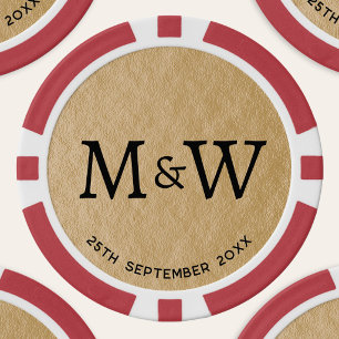 Monogram Initials Wedding Couple Gold Poker Chips