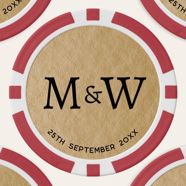 Monogram Initials Wedding Couple Gold Poker Chips (Wedding couple monogram initials date personalized gold foil effect poker chips)