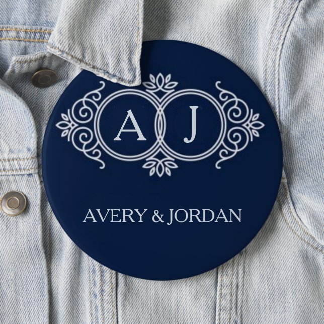 Monogram initials wedding  frame minimal design  6 cm round badge (In Situ)