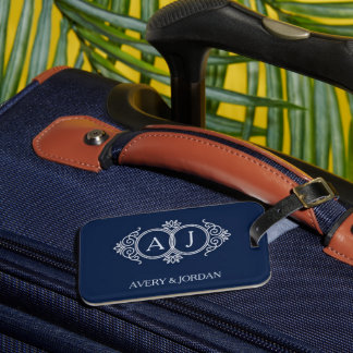 Monogram initials wedding  frame minimal design  luggage tag