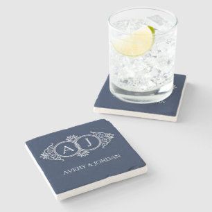 Monogram initials wedding  frame minimal design  stone coaster