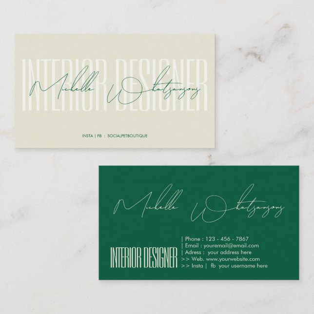 Monogram INTERIOR DESIGNER modern script Business Card (Front/Back)