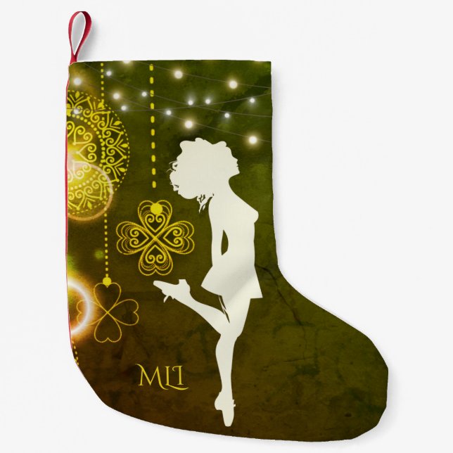 Monogram Irish Dance Celtic Clovers and Lights Small Christmas Stocking (Front)