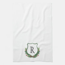 Monogram it! Christmas Crest Kitchen Towel