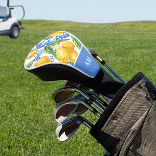 Monogram Italian Lemon Blue Tiles Pattern  Golf Head Cover