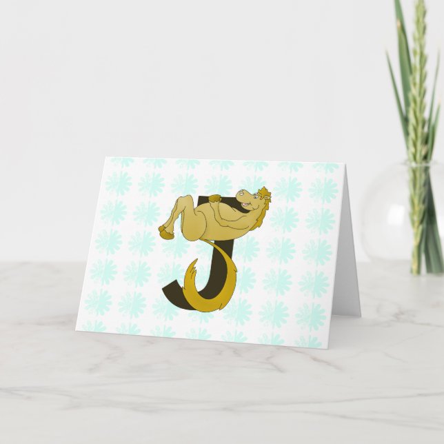 Monogram J Flexible Pony Personalised Note Card (Front)