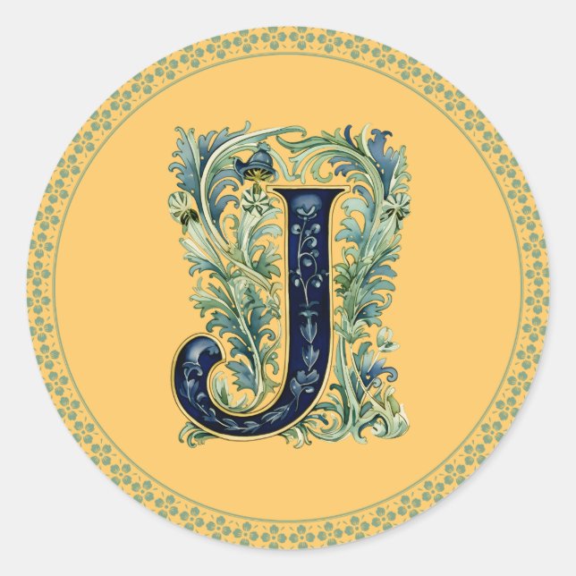 Monogram J floral design, A-1 generated, Classic Round Sticker (Front)