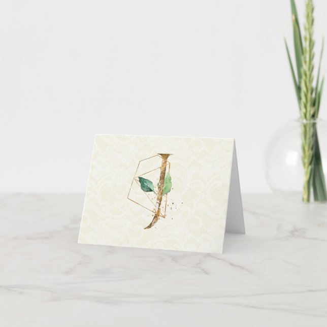 Monogram J Floral Note Card Gold (Front)