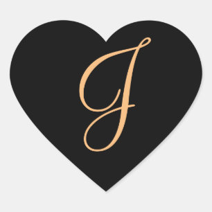 Monogram J gold colour on Midnight blackm Heart Sticker