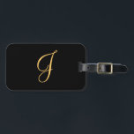 Monogram J, gold coloured initial J on black Luggage Tag<br><div class="desc">Monogram gold initial J on black background</div>