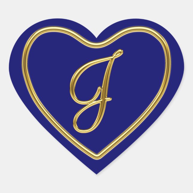 Monogram J in 3D gold Heart Sticker (Front)